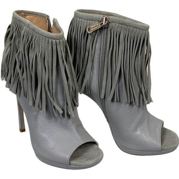 Gray Fringe Ankle Bootie Italian Designer Boot SIZE 6 Stiletto Western $345 NEW - Picture 1 of 10